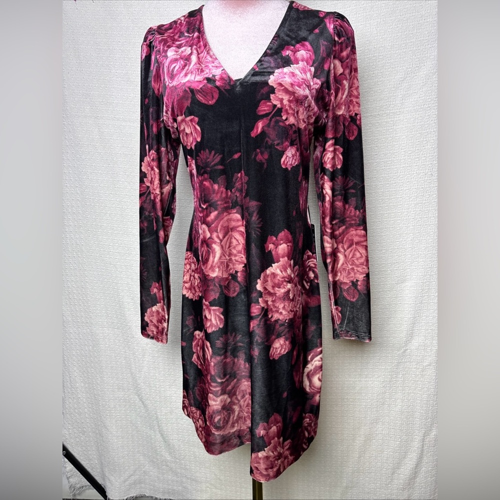 Express Long Sleeve Dress with Pink Floral Design